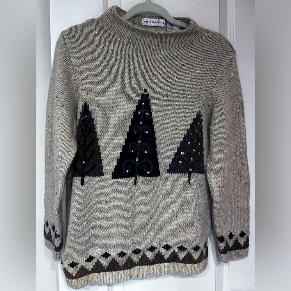 VNTG Victoria Jones Christmas ramie wool blend beautiful sweater S #40